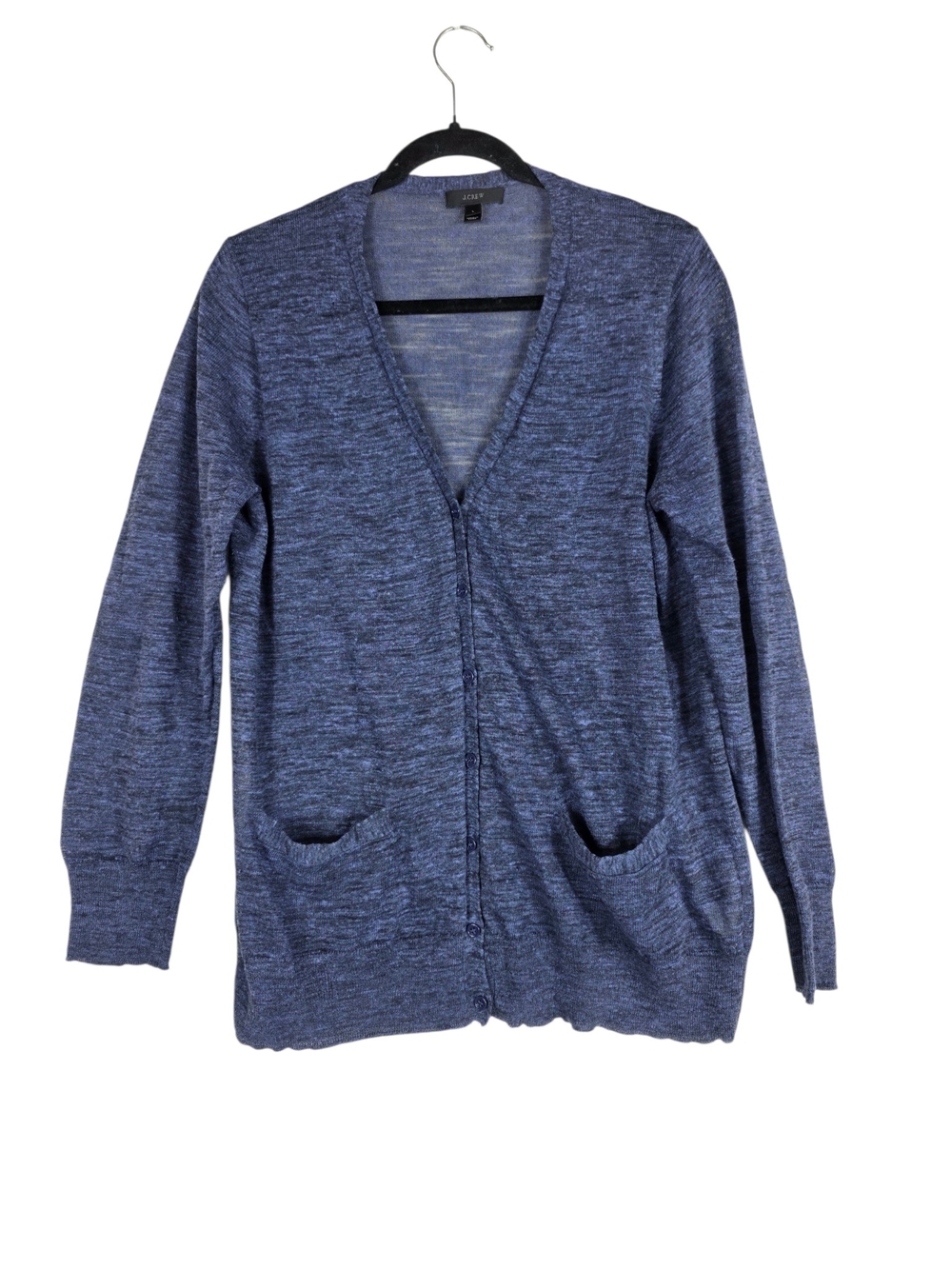J. Crew Linen lightweight blend Heathered Blue V-Neck Button-Front Cardigan